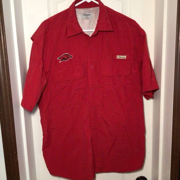 Vintage Arkansas Razorbacks Chiliwear Mens Large Short Sleeve Button Up Shirt - Picture 2 of 16